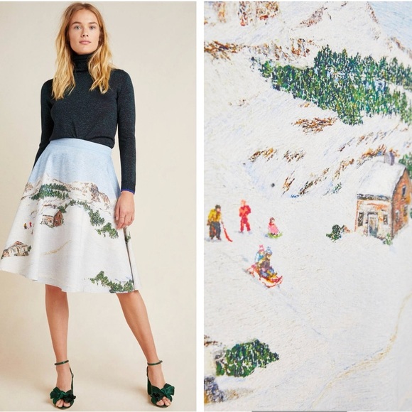 NWT Corey Lynn Calter Wonderland Midi Skirt Size XS Blue Anthropologie Preppy - Picture 1 of 16
